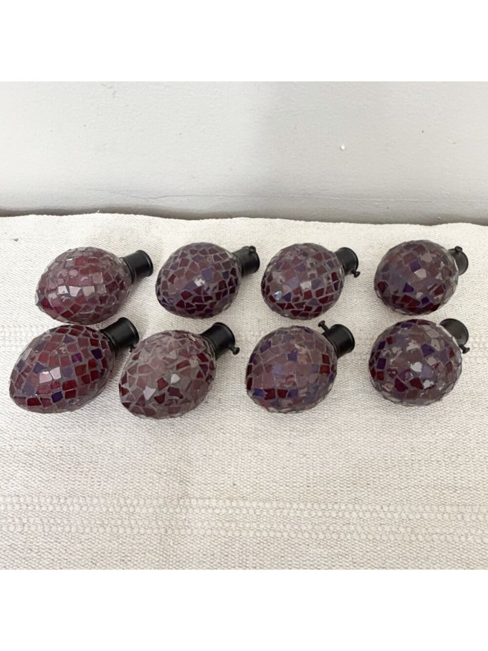 Set Of 8 Mosaic Glass Curtain Rod Finials Burgundy Purple Red Decorative Ends